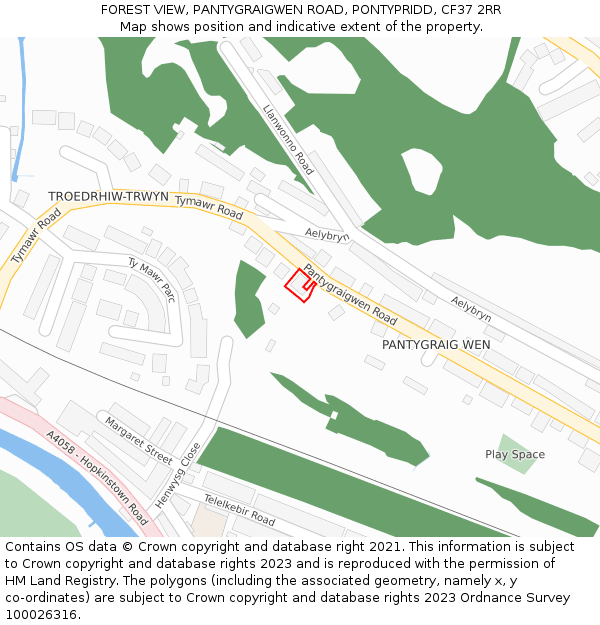 FOREST VIEW, PANTYGRAIGWEN ROAD, PONTYPRIDD, CF37 2RR: Location map and indicative extent of plot