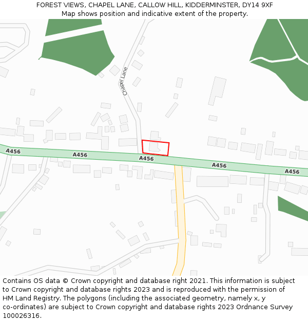 FOREST VIEWS, CHAPEL LANE, CALLOW HILL, KIDDERMINSTER, DY14 9XF: Location map and indicative extent of plot