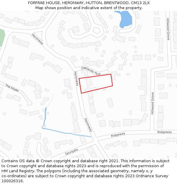 FORFRAE HOUSE, HERONWAY, HUTTON, BRENTWOOD, CM13 2LX: Location map and indicative extent of plot