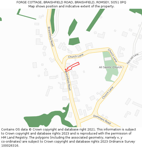 FORGE COTTAGE, BRAISHFIELD ROAD, BRAISHFIELD, ROMSEY, SO51 0PQ: Location map and indicative extent of plot