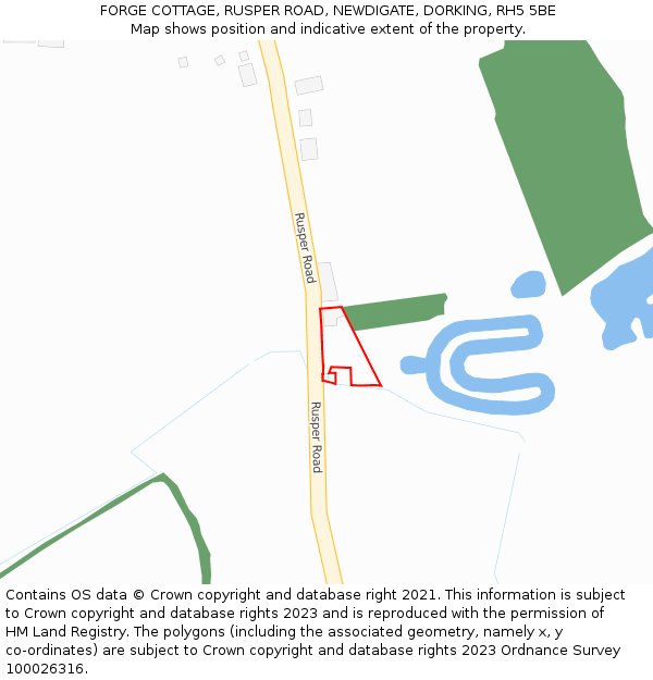 FORGE COTTAGE, RUSPER ROAD, NEWDIGATE, DORKING, RH5 5BE: Location map and indicative extent of plot