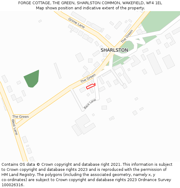 FORGE COTTAGE, THE GREEN, SHARLSTON COMMON, WAKEFIELD, WF4 1EL: Location map and indicative extent of plot