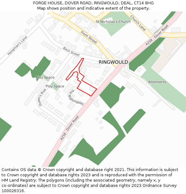 FORGE HOUSE, DOVER ROAD, RINGWOULD, DEAL, CT14 8HG: Location map and indicative extent of plot