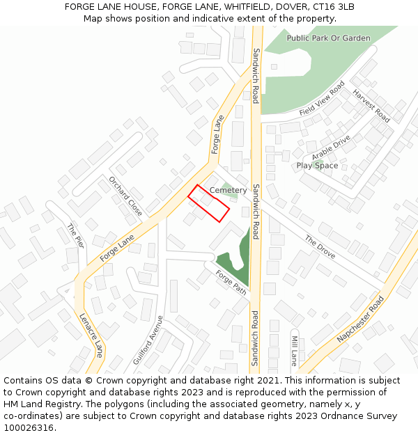 FORGE LANE HOUSE, FORGE LANE, WHITFIELD, DOVER, CT16 3LB: Location map and indicative extent of plot