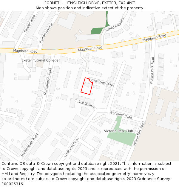 FORNETH, HENSLEIGH DRIVE, EXETER, EX2 4NZ: Location map and indicative extent of plot