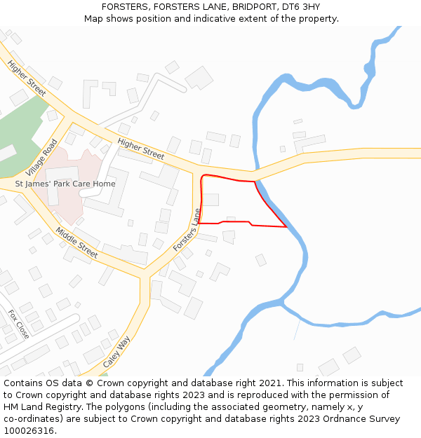 FORSTERS, FORSTERS LANE, BRIDPORT, DT6 3HY: Location map and indicative extent of plot