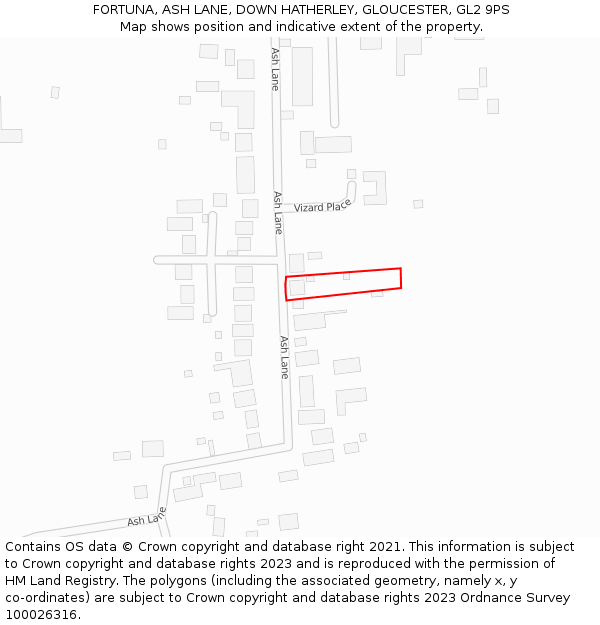 FORTUNA, ASH LANE, DOWN HATHERLEY, GLOUCESTER, GL2 9PS: Location map and indicative extent of plot