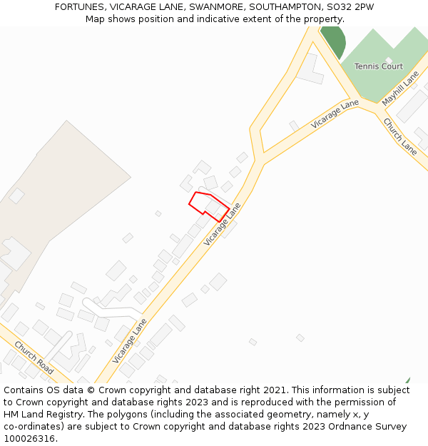 FORTUNES, VICARAGE LANE, SWANMORE, SOUTHAMPTON, SO32 2PW: Location map and indicative extent of plot