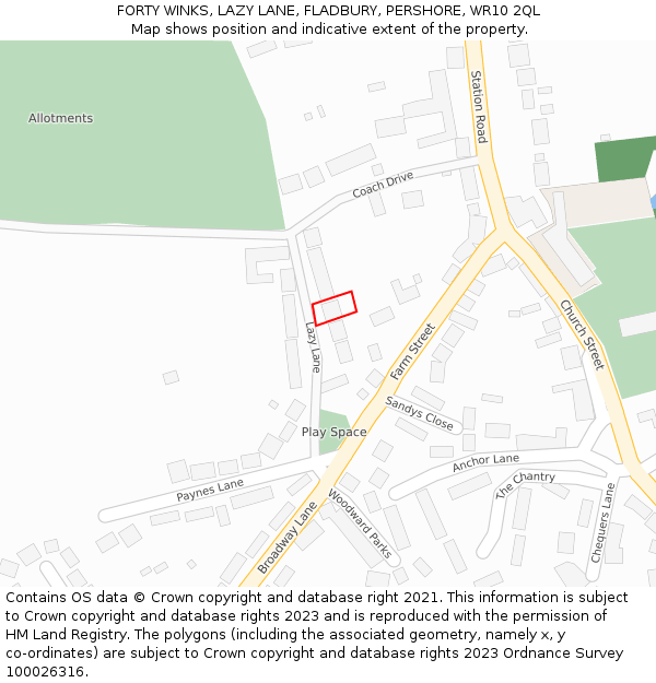 FORTY WINKS, LAZY LANE, FLADBURY, PERSHORE, WR10 2QL: Location map and indicative extent of plot