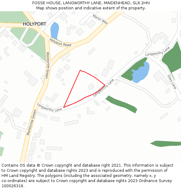 FOSSE HOUSE, LANGWORTHY LANE, MAIDENHEAD, SL6 2HN: Location map and indicative extent of plot