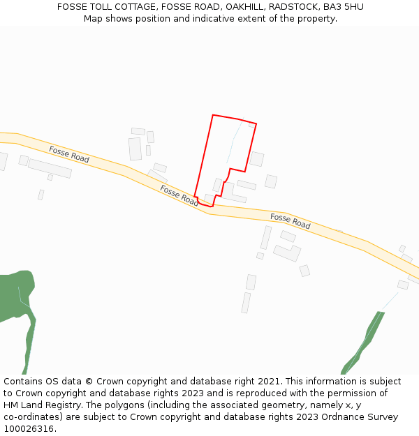 FOSSE TOLL COTTAGE, FOSSE ROAD, OAKHILL, RADSTOCK, BA3 5HU: Location map and indicative extent of plot