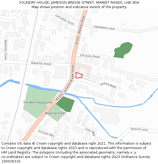 FOUNDRY HOUSE, JAMESON BRIDGE STREET, MARKET RASEN, LN8 3EW: Location map and indicative extent of plot