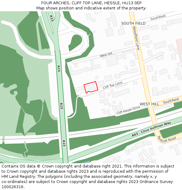 FOUR ARCHES, CLIFF TOP LANE, HESSLE, HU13 0EP: Location map and indicative extent of plot