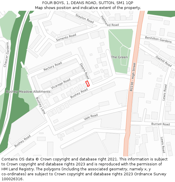 FOUR BOYS, 1, DEANS ROAD, SUTTON, SM1 1QP: Location map and indicative extent of plot