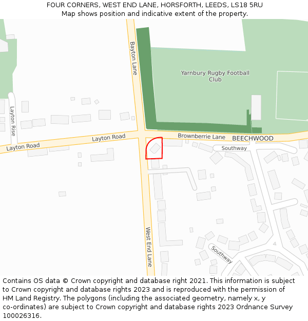 FOUR CORNERS, WEST END LANE, HORSFORTH, LEEDS, LS18 5RU: Location map and indicative extent of plot
