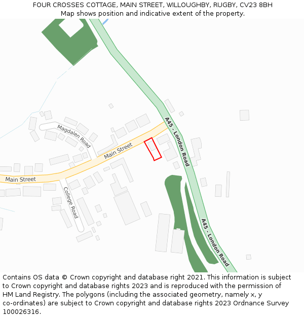 FOUR CROSSES COTTAGE, MAIN STREET, WILLOUGHBY, RUGBY, CV23 8BH: Location map and indicative extent of plot