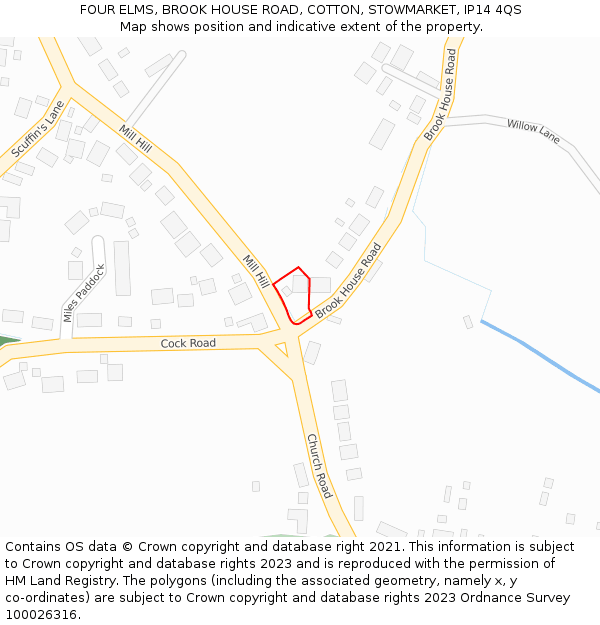 FOUR ELMS, BROOK HOUSE ROAD, COTTON, STOWMARKET, IP14 4QS: Location map and indicative extent of plot