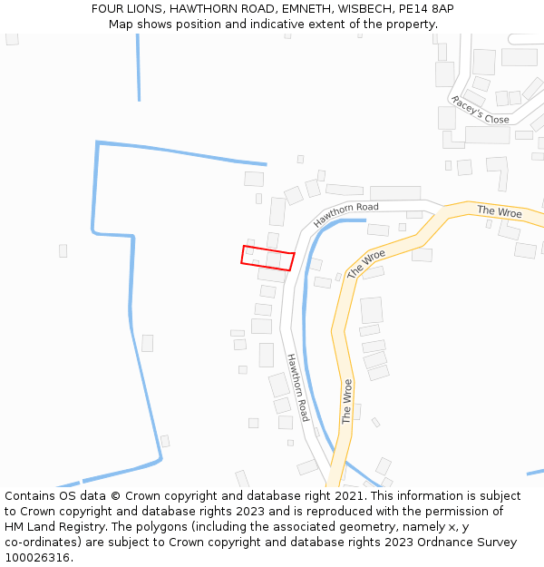 FOUR LIONS, HAWTHORN ROAD, EMNETH, WISBECH, PE14 8AP: Location map and indicative extent of plot