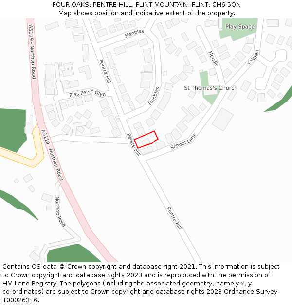 FOUR OAKS, PENTRE HILL, FLINT MOUNTAIN, FLINT, CH6 5QN: Location map and indicative extent of plot