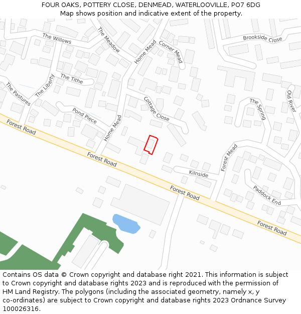 FOUR OAKS, POTTERY CLOSE, DENMEAD, WATERLOOVILLE, PO7 6DG: Location map and indicative extent of plot