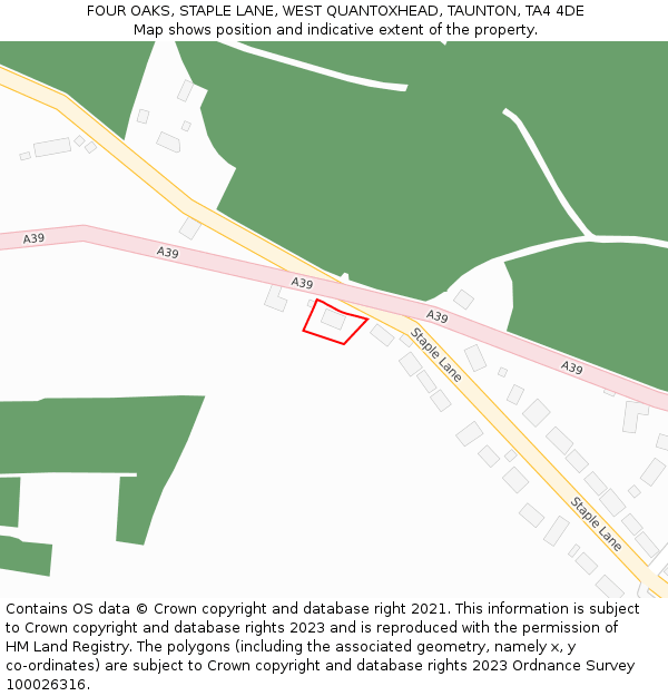 FOUR OAKS, STAPLE LANE, WEST QUANTOXHEAD, TAUNTON, TA4 4DE: Location map and indicative extent of plot