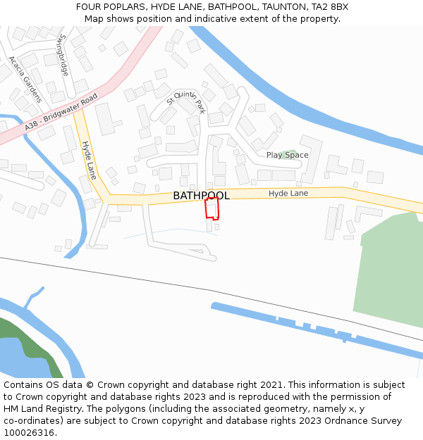 FOUR POPLARS, HYDE LANE, BATHPOOL, TAUNTON, TA2 8BX: Location map and indicative extent of plot