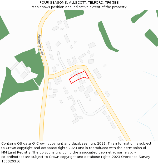 FOUR SEASONS, ALLSCOTT, TELFORD, TF6 5EB: Location map and indicative extent of plot