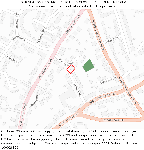 FOUR SEASONS COTTAGE, 4, ROTHLEY CLOSE, TENTERDEN, TN30 6LP: Location map and indicative extent of plot