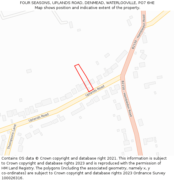FOUR SEASONS, UPLANDS ROAD, DENMEAD, WATERLOOVILLE, PO7 6HE: Location map and indicative extent of plot