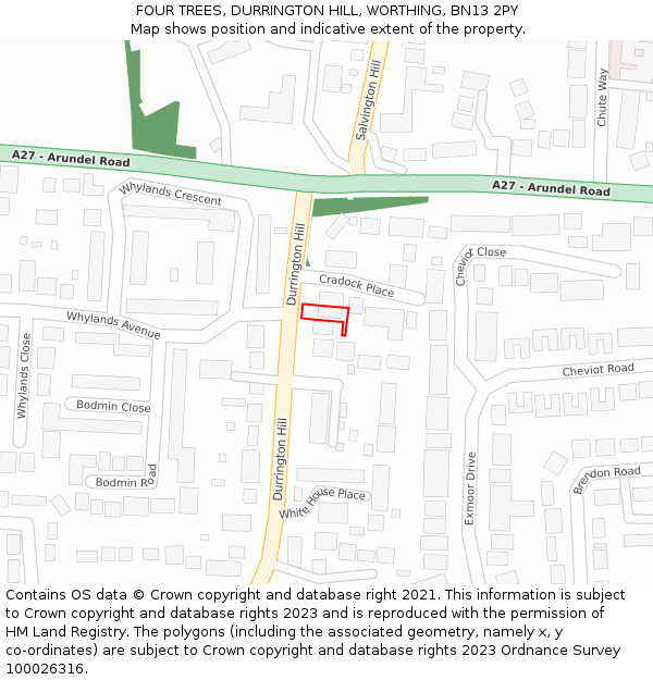 FOUR TREES, DURRINGTON HILL, WORTHING, BN13 2PY: Location map and indicative extent of plot