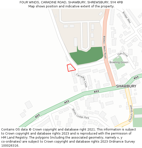 FOUR WINDS, CARADINE ROAD, SHAWBURY, SHREWSBURY, SY4 4PB: Location map and indicative extent of plot