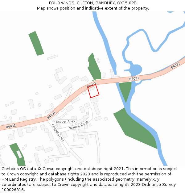 FOUR WINDS, CLIFTON, BANBURY, OX15 0PB: Location map and indicative extent of plot