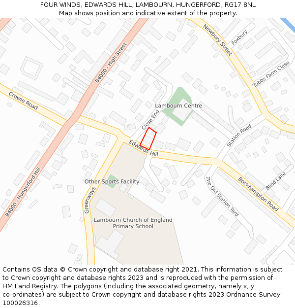 FOUR WINDS, EDWARDS HILL, LAMBOURN, HUNGERFORD, RG17 8NL: Location map and indicative extent of plot