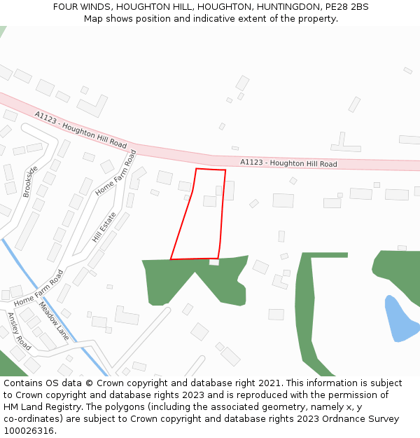 FOUR WINDS, HOUGHTON HILL, HOUGHTON, HUNTINGDON, PE28 2BS: Location map and indicative extent of plot