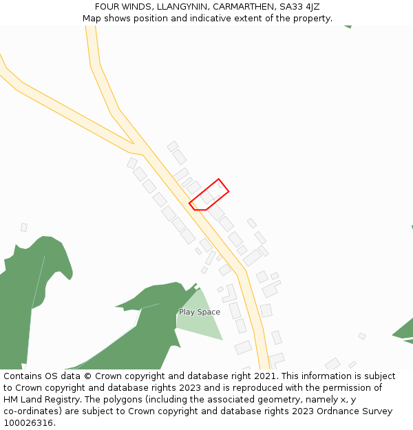 FOUR WINDS, LLANGYNIN, CARMARTHEN, SA33 4JZ: Location map and indicative extent of plot