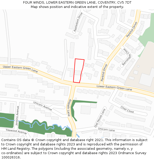 FOUR WINDS, LOWER EASTERN GREEN LANE, COVENTRY, CV5 7DT: Location map and indicative extent of plot