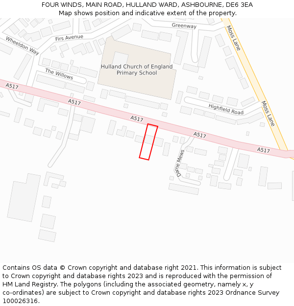 FOUR WINDS, MAIN ROAD, HULLAND WARD, ASHBOURNE, DE6 3EA: Location map and indicative extent of plot
