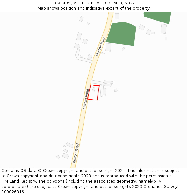 FOUR WINDS, METTON ROAD, CROMER, NR27 9JH: Location map and indicative extent of plot