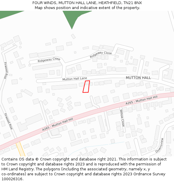 FOUR WINDS, MUTTON HALL LANE, HEATHFIELD, TN21 8NX: Location map and indicative extent of plot