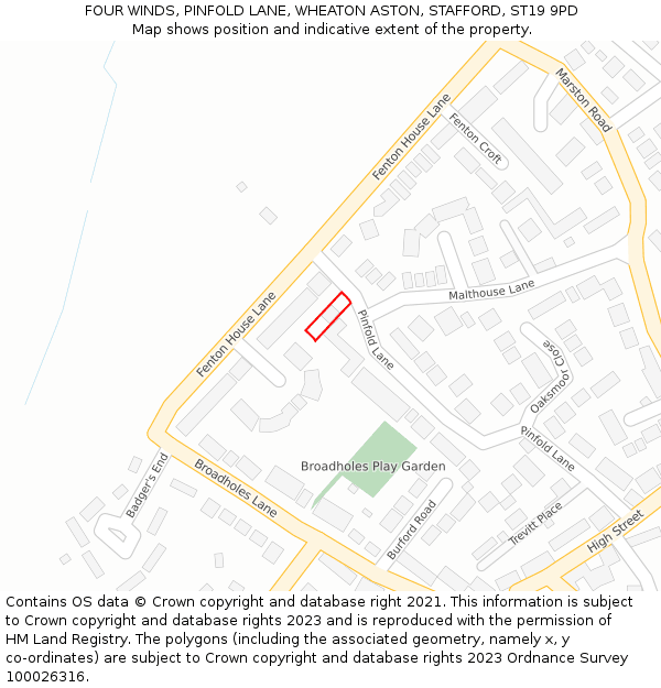 FOUR WINDS, PINFOLD LANE, WHEATON ASTON, STAFFORD, ST19 9PD: Location map and indicative extent of plot