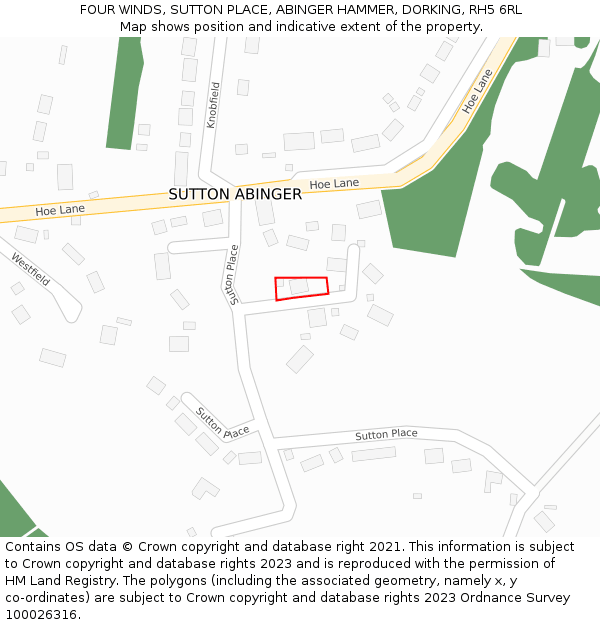 FOUR WINDS, SUTTON PLACE, ABINGER HAMMER, DORKING, RH5 6RL: Location map and indicative extent of plot