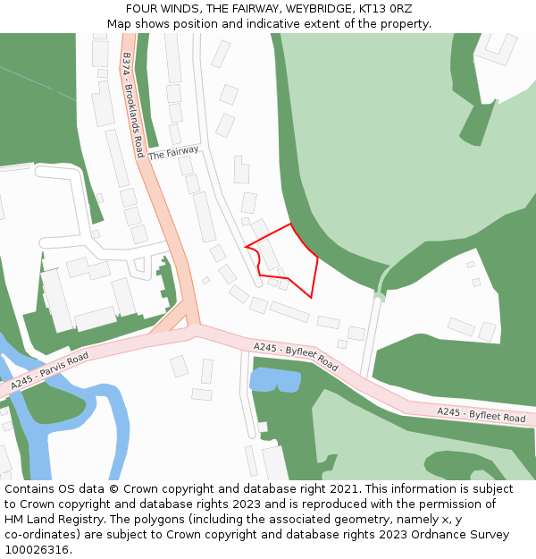 FOUR WINDS, THE FAIRWAY, WEYBRIDGE, KT13 0RZ: Location map and indicative extent of plot