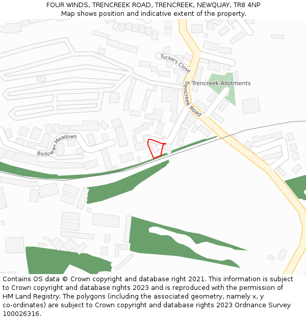 FOUR WINDS, TRENCREEK ROAD, TRENCREEK, NEWQUAY, TR8 4NP: Location map and indicative extent of plot