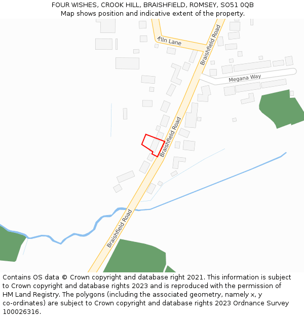 FOUR WISHES, CROOK HILL, BRAISHFIELD, ROMSEY, SO51 0QB: Location map and indicative extent of plot