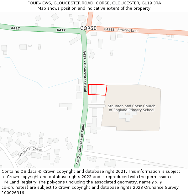 FOURVIEWS, GLOUCESTER ROAD, CORSE, GLOUCESTER, GL19 3RA: Location map and indicative extent of plot