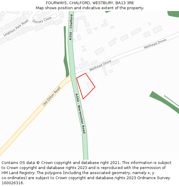 FOURWAYS, CHALFORD, WESTBURY, BA13 3RE: Location map and indicative extent of plot