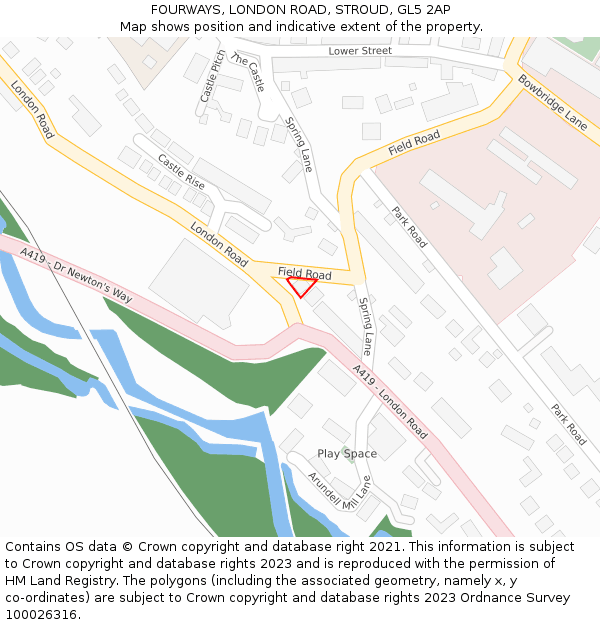 FOURWAYS, LONDON ROAD, STROUD, GL5 2AP: Location map and indicative extent of plot