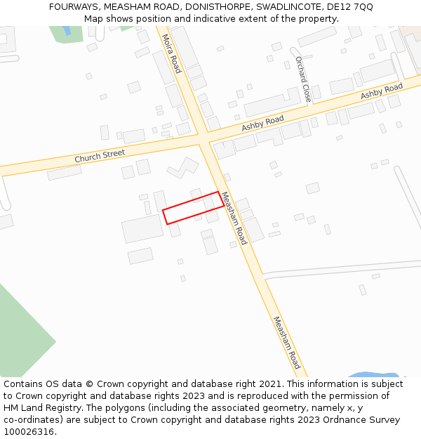 FOURWAYS, MEASHAM ROAD, DONISTHORPE, SWADLINCOTE, DE12 7QQ: Location map and indicative extent of plot