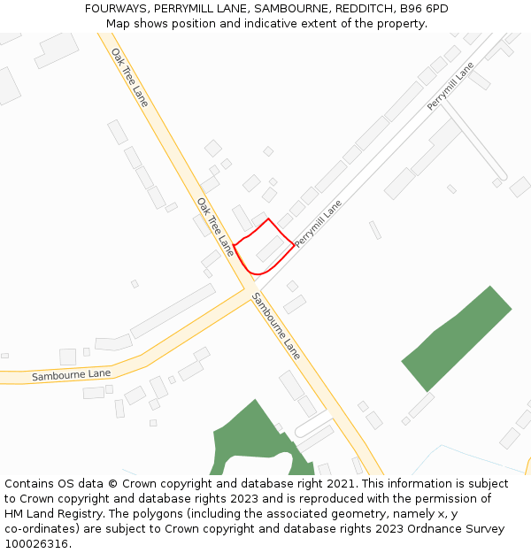 FOURWAYS, PERRYMILL LANE, SAMBOURNE, REDDITCH, B96 6PD: Location map and indicative extent of plot