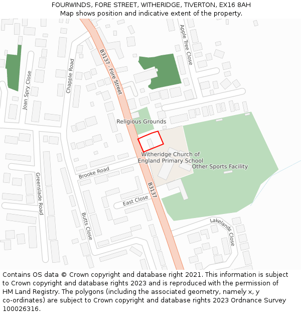 FOURWINDS, FORE STREET, WITHERIDGE, TIVERTON, EX16 8AH: Location map and indicative extent of plot